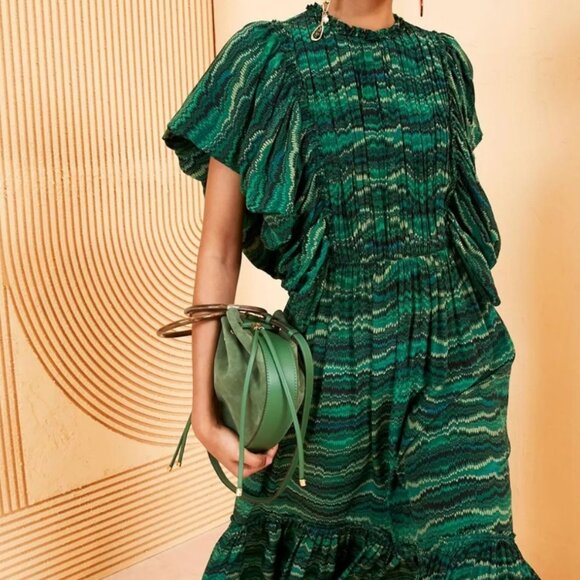 NWT ULLA JOHNSON Silk Ilaria Midi Dress in Peacock XS $850 - Picture 2 of 11